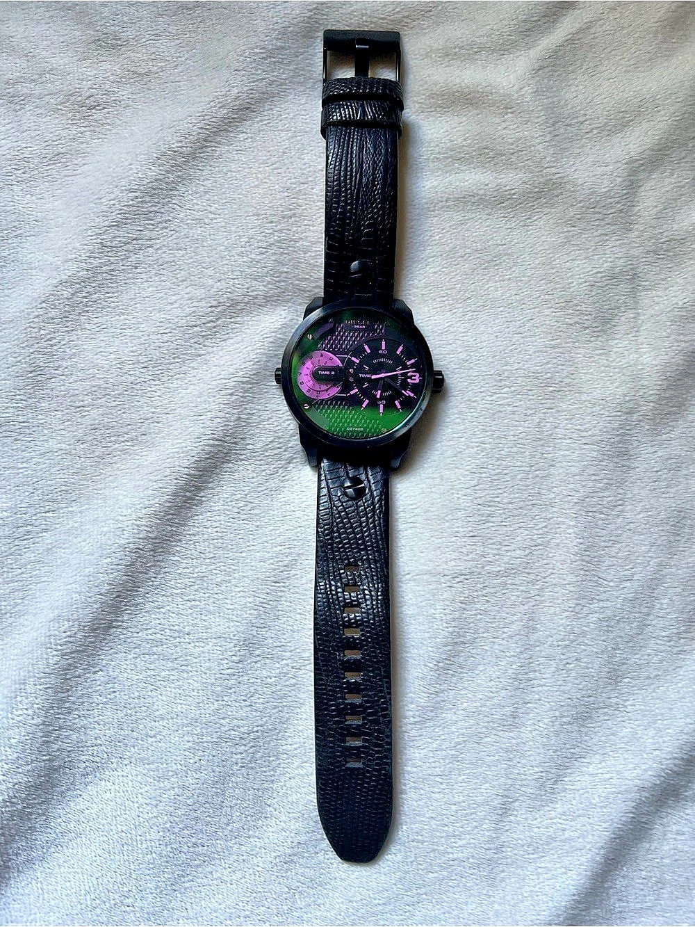 Diesel Oversized DZ-7405 Black Leather Croc Watch